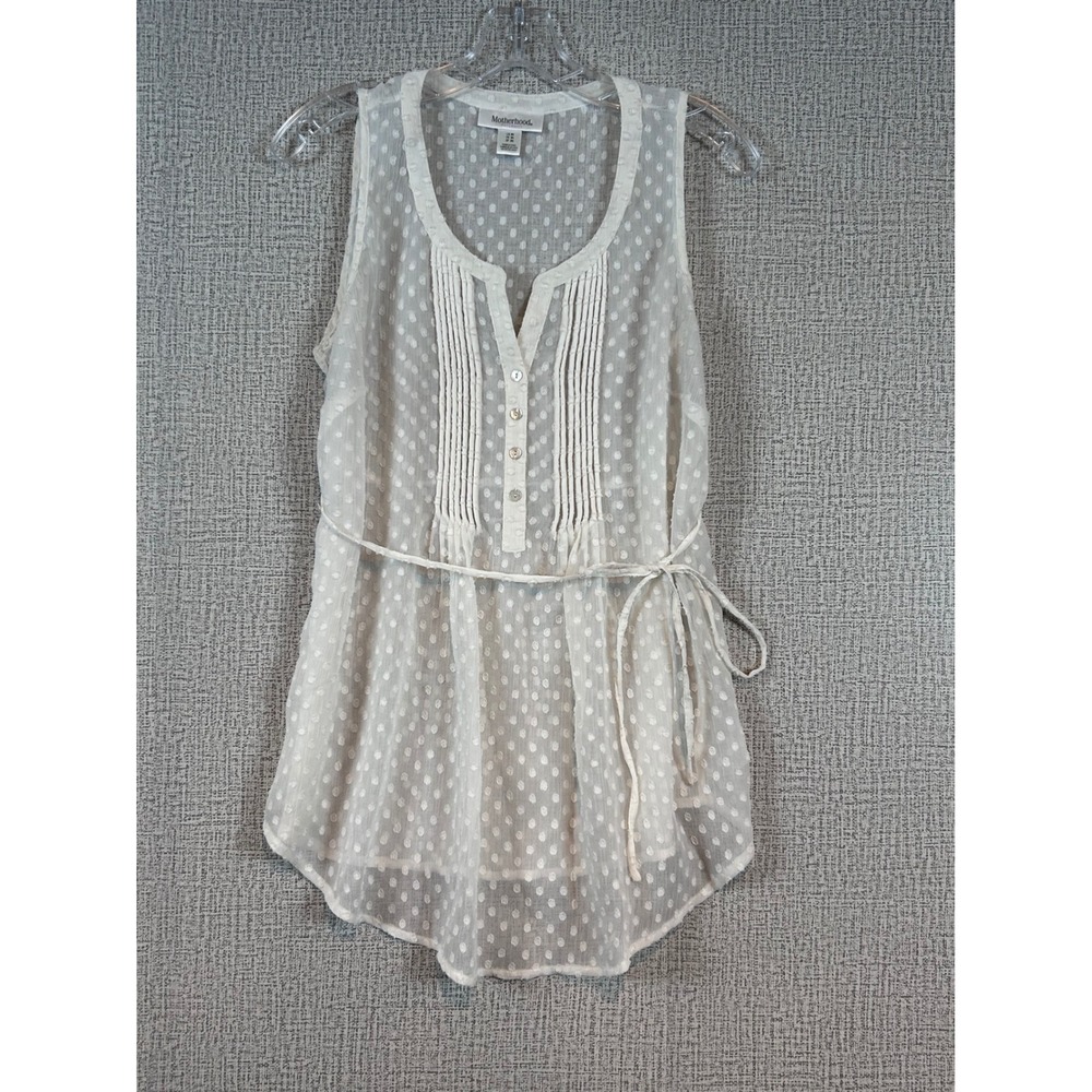Motherhood Maternity Women White Clip Dot Sleeveless Pintuck Tunic‎ Top Size M